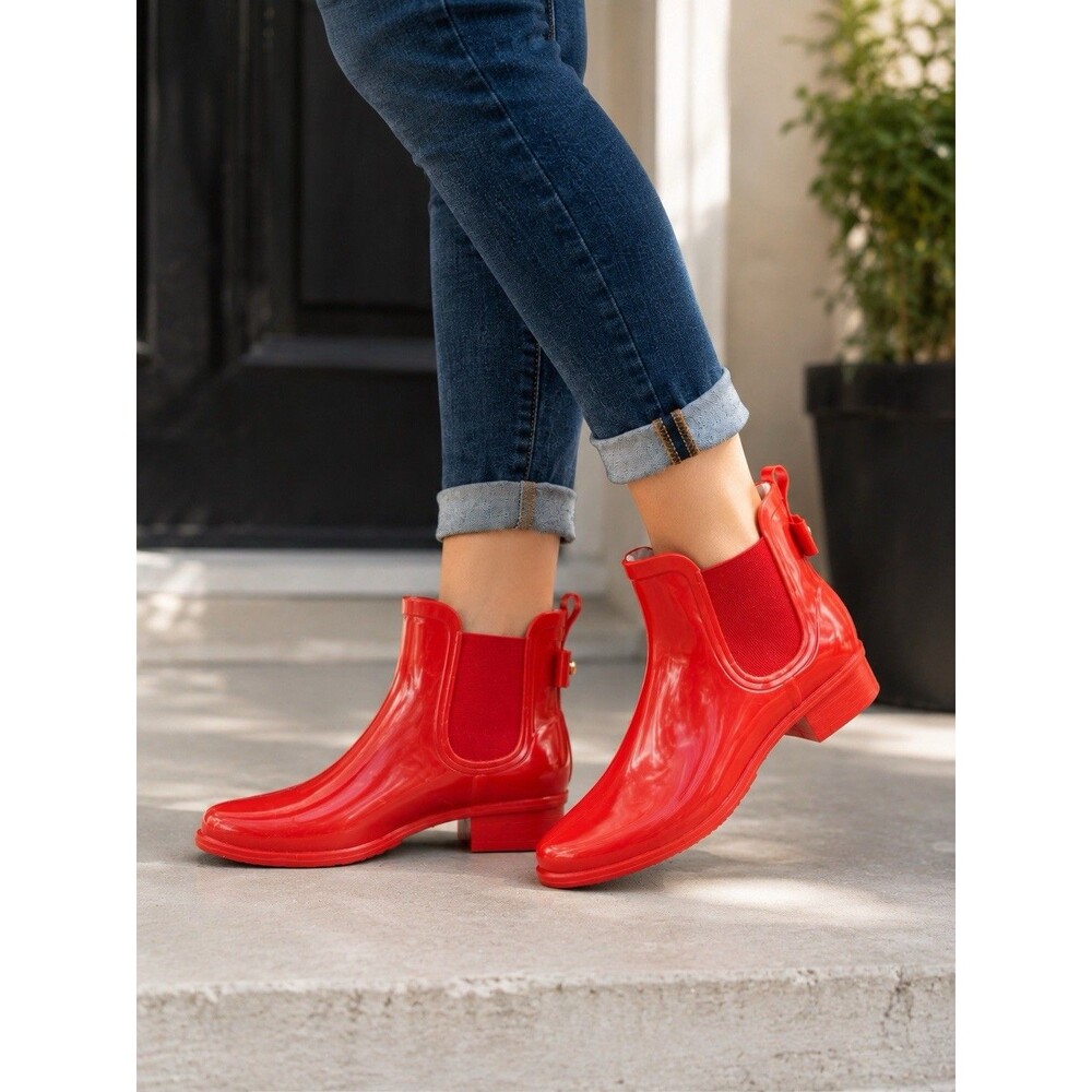 Kate Spade Telly Ballet Flat Boots Sz 7 Bright Red Iconic Black/White Polka Dots